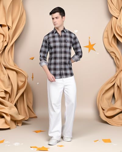 Image of Majestic Man Stylish Slim Fit Cotton Spread Collar Checked Casual Shirt