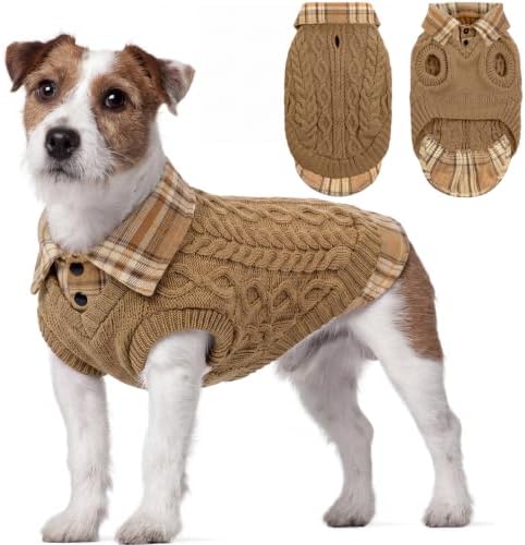 CITÉTOILE Hundepullover Strickpullover Karo Rollkragen Leinenlöcher XL | Warme Welpenkleidung, Traktion Loch, Geeignet für kleine & mittlere Hunde, Katzenpullover, Herbst Winter We