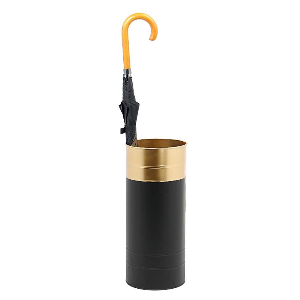 AGYH Umbrella Rack Metal Umbrella Stand Umbrella Holder, modern and simple home office umbrella cane storage bucket, with mobile drip tray and 4 hooks, black gold/gray orange, 21X47cm