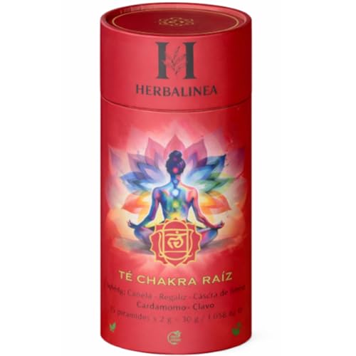 Herbalinea Té Chakra Raíz Premium – Infusión Natural de Canela, Jengibre y Clavo – 15 Pirámides – Energía, Estabilidad y Conexión a Tierra