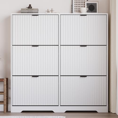 Image of BORNOON Large Shoe Cabinet for Entryway, Tall Narrow Shoe Storage Cabinet with 6 Flip Drawers and Adjustable Shelves, Shoe Rack Cabinet Organizer for Hallway, Foyer, Small Apartment