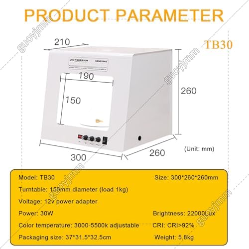 Professional Photo Studio Light Box with Adjustable Brightness, 4-Light Jewelry Shooting Tent & Electric Turntable for Jewelry, Cosmetics & Crafts – T30