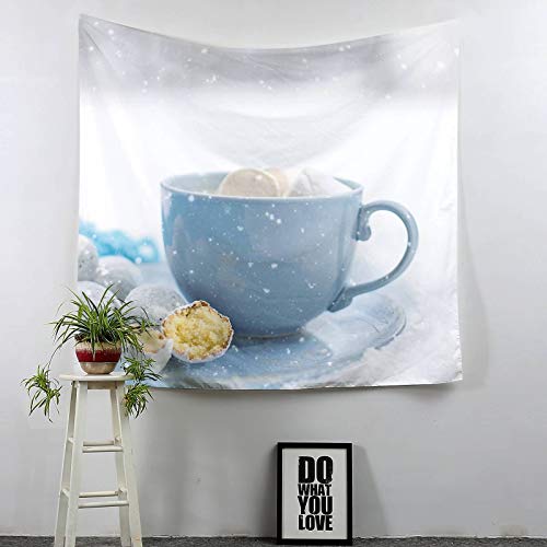 Tapisserie murale mode bleu et blanc motif dessert café en toile imprimée 180x200cm