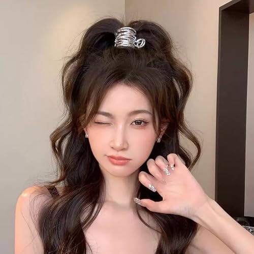 Briskyjp ヘアクリップ 8cm しっかりとまる 金属クリップ バンスクリップ ヘアアクセサリー シンプル 高いポニーテイルグリップ レディース バナナクリップ 大人向け 韓風 可愛い 髪留め 髪飾り 軽量 シルバー