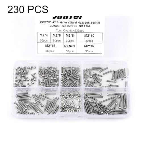 230pcs 304 Stainless Steel Button Head Screws Bolts Nuts Kit m2 screws M2 Bolt and Nut M2 Screws Nuts for Various Purposes M2 Screws Kit Used Widely on Home and Office Appliance Square Head Bolts - Image 2