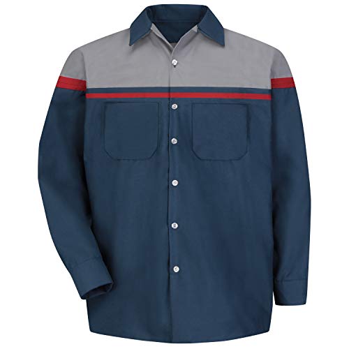 Red Kap mens Performance Tech Long Sleeve Work Utility Button Down Shirt, Navy/Red/Light Grey, XX-Large Tall US3