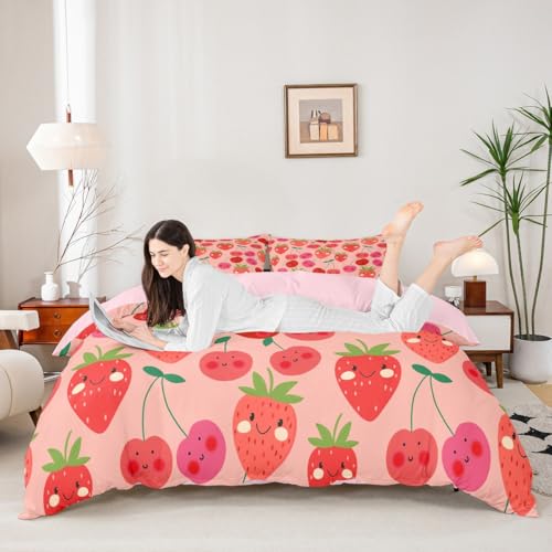 Housse de couette fraises mignonne cadeau parfait pour lit double enfant