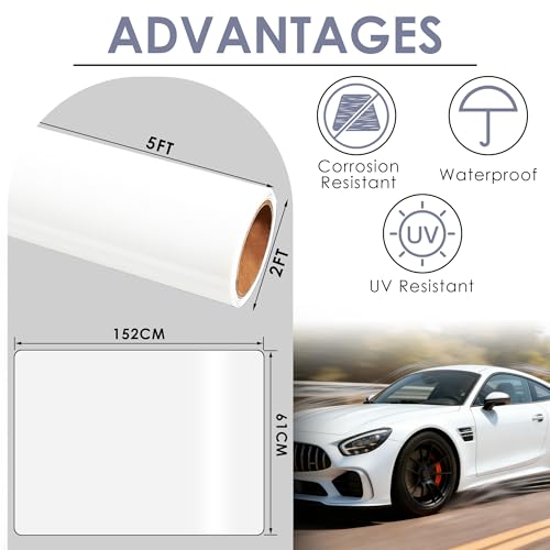 Image of Car Wrap Vinyl, 2ft x 5ft Gloss White Vinyl Wrap for Cars - Bubble Free Vehicle Sheet Roll for Body Protection, Scratch Resistance (Gloss White)