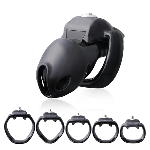 Image of HTV5 Resin Chastity Cage, 5 Wide Comfort Rings Click&Lock Lock for Men, Adult Sex Toy (Black, Nano)