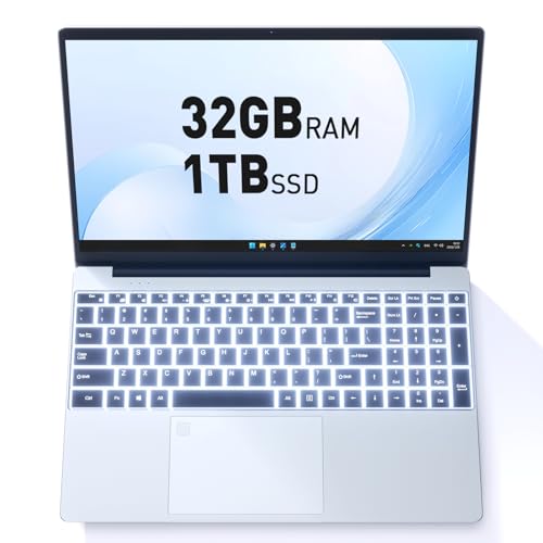 Auusda Business Laptop Computer for Work, Notebook PC for College Students, 15.6' FHD Display, 4-Core Processor, Backlit Keyboard, Fingerprint Sensor, Up to 10TB Storage, 32GB RAM, 1TB SSD, Silver