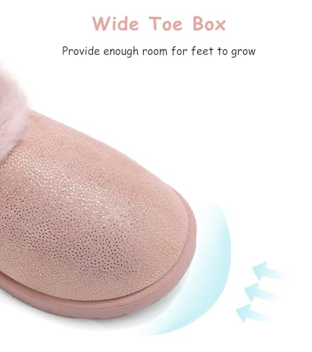 Image of Cubufly Toddler Little Girls Boots Warm Winter Kids Ankle Fur Lined Snow Shoes Non-Slip