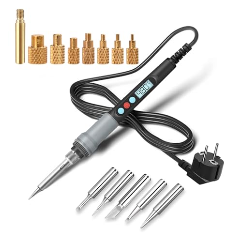 HANDSKIT Soldadores de Estaño,Soldador Eléctrico 90W Temperatura Ajustable 180 480°C y Pantalla LCD Digital,5 Pcs Puntas Diferentes,7 Pcs Insertos Roscados,para el Uso Diversamente Reparado