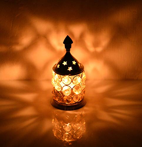 Collectible India Akhand Diya Crystal Brass Puja Oil Lamp Tea Light Holder - Small