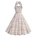 Women's Plaid Halter Neck Dress 1950s Vintage Sleeveless Swing Casual Elegant Cocktail Dress Fashion Summer Clothes S-2XL Pink