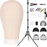 GHWMYD Tête de perruque 58 cm, tête décorative avec support de perruque de 160 cm, tête de mannequin en toile avec support de tête d'exercice, pince de table, stylos en T et brosse à cheveux, beige