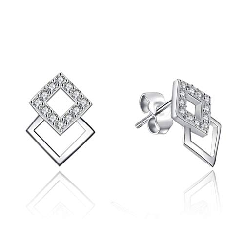 Boucles d'oreilles 925 sterling pour femmes géométrique courte en argent massif précieux
