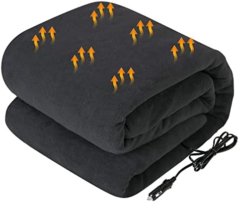 Westinghouse Heated Car Blanket, 12-Volt Electric Blanket for Car, Truck, SUV, RV, Portable Heated Throw for Camping, Charcoal, 59" x 43”