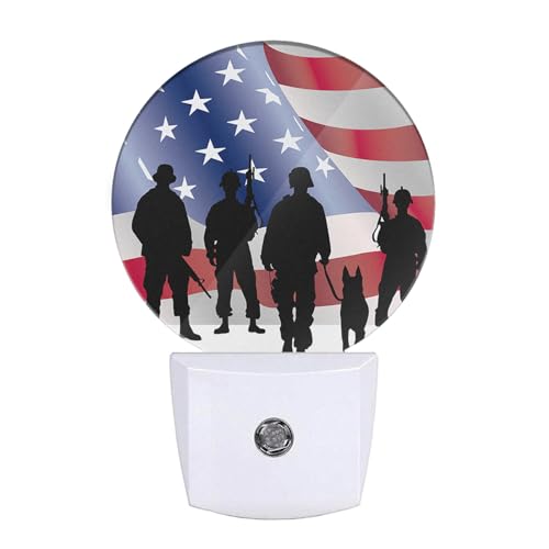 Image of 4th of July Patriotic Night Light American Independence Memorial Day Always Remember Night Lights Plug into Wall with Dusk to Dawn Sensor Round LED Lighting