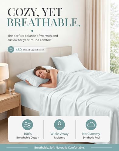Image of LANE LINEN 100% Cotton Sheets Full Size - Premium 450 Thread Count Sateen Weave for A Silky Feel - Extra Breathable & Cozy for Year Round Comfort - Fits Matresses Upto 15'' Deep - Ballad Blue
