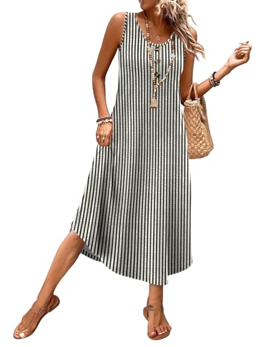Image of WIHOLL Summer Dresses for Women 2026 Button Front Sleeveless Casual Midi Dress Beach Vacation Sundresses with Pockets