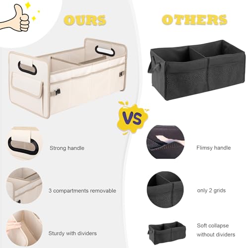 JiatuA Car Trunk Organizer, Car Organizers and Storage Collapsible Multi Compartment Container Box, Adjustable Car Accessories for SUV Sedan Truck, Standard Size, Beige - Image 5
