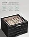 SONGMICS Jewelry Box with Glass Lid, 3-Layer Jewelry Organizer, 2 Drawers, for Big and Small Jewelry, Jewelry Storage, Christmas Gift, 8 x 9.1 x 5.3 Inches, Graphite Black and Silver UJBC239BK