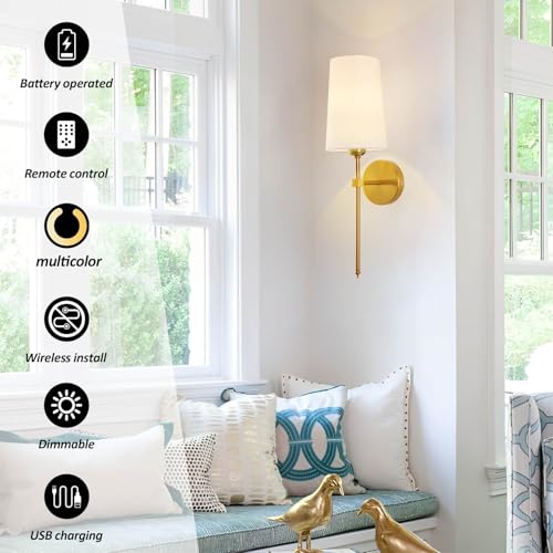 Image of Battery Operated Wall Sconces, Wall Sconces Sets of 2, Rechargeable Wall Lights, with Remote Control Dimmable Detachable Bulb, Suitable for Bedroom Living Room Corridor Kitchen