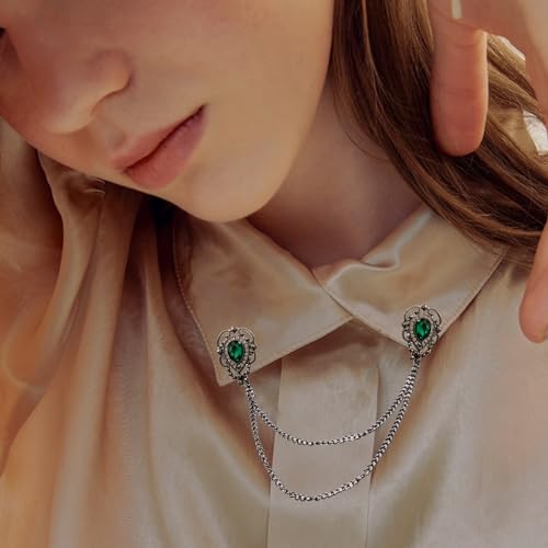 Image of Antique Collar Clips Brooches Lapel Pins for Women Girls Unisex Vintage Elegant Enameled Flower Imitation Pearl Blue Rhinestone Layered Tassel Chain Drop Dangling Necktie Tie Shawl Scarf Dress Accessories Jewelry Christmas Birthday
