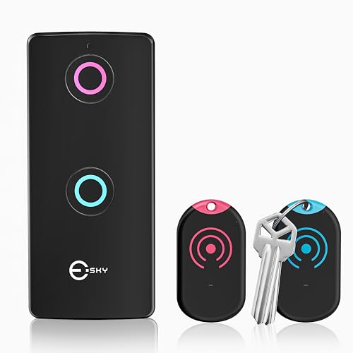 Esky Ultra Slim Schlüsselfinder, Key Finder mit 80dB Piepton – 2-Fach Empfänger zum Finden von Schlüsseln, Fernbedienung, Geldbörse, Haustieren & Handy Inklusive Batterien