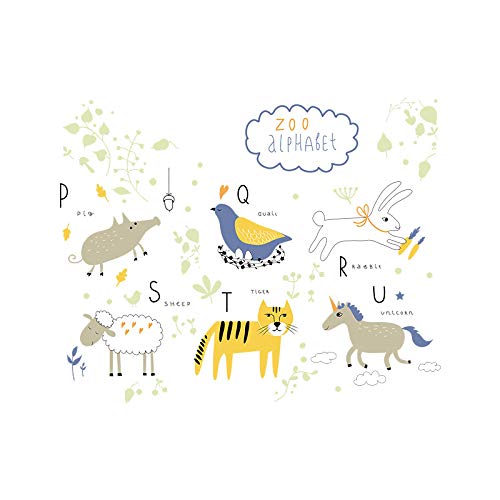 Image of Alphabet Zoo Animals Wall Stickers for Kids Room Decor Nursery Playroom Classroom Living Room Decoration Boho Wall Art-Self-Adhesive
