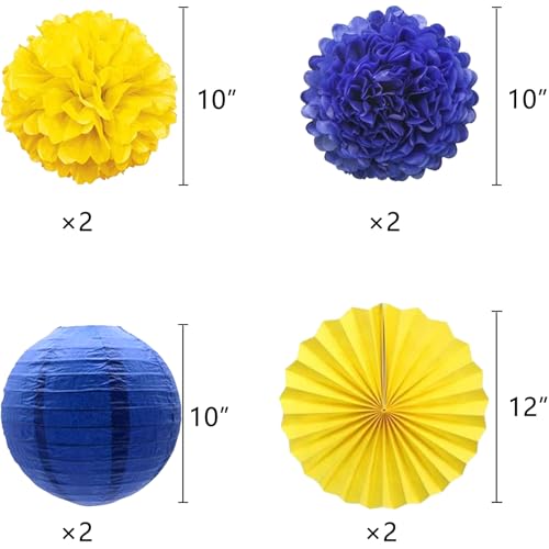 Image of Blue Yellow Graduation Party Decoration Class Banner Hanging Pom Poms Flowers High School College Grad Supplies