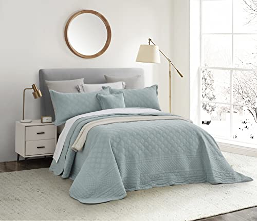 Chixin Oversized Cotton Bedspread Queen Size - 4 Piece, Pale Green (Bedspread With 2 Pillow Shams + 1 Square Pillow) #TOP2