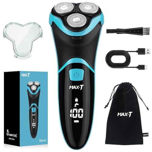 MAX-T Electric Shaver for Men, Cordless Electric Razor with Travel Case, Wet & Dry Use Men's Electric Shaver with Pop-Up Trimmer, 3D Rechargeable IPX7 Waterproof Rotary Shaver Best Gift for Dad/Lover