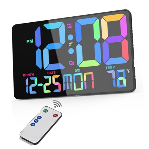 Horloge murale numérique à couleur changeante et réveil avec télécommande - 4
