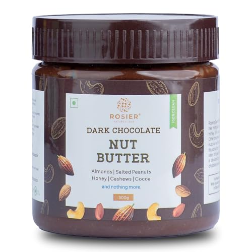ROSIER Foods Dark Chocolate Nut Butter|300 Gram| Crunchy|No Added Sugar|High Protein Premium Cashew, Almonds And Peanut Butter