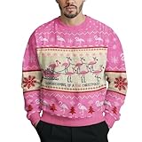 34HD Ugly Xmas Sweater–Funny Knit Christmas Sweater for Women & Men 2025, Long Sleeve Crewneck Holiday Pullover, Unisex Gift Pink Flamingo