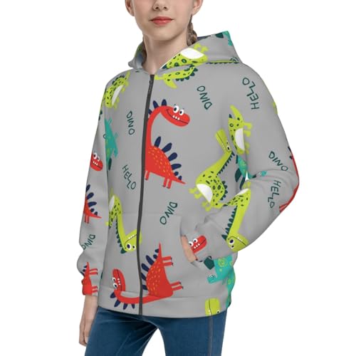 Cute Dinosaur Kids Pullover Hoodies Boys Zip Up Sweatshirts Girls Athletic Clothes with Pocket