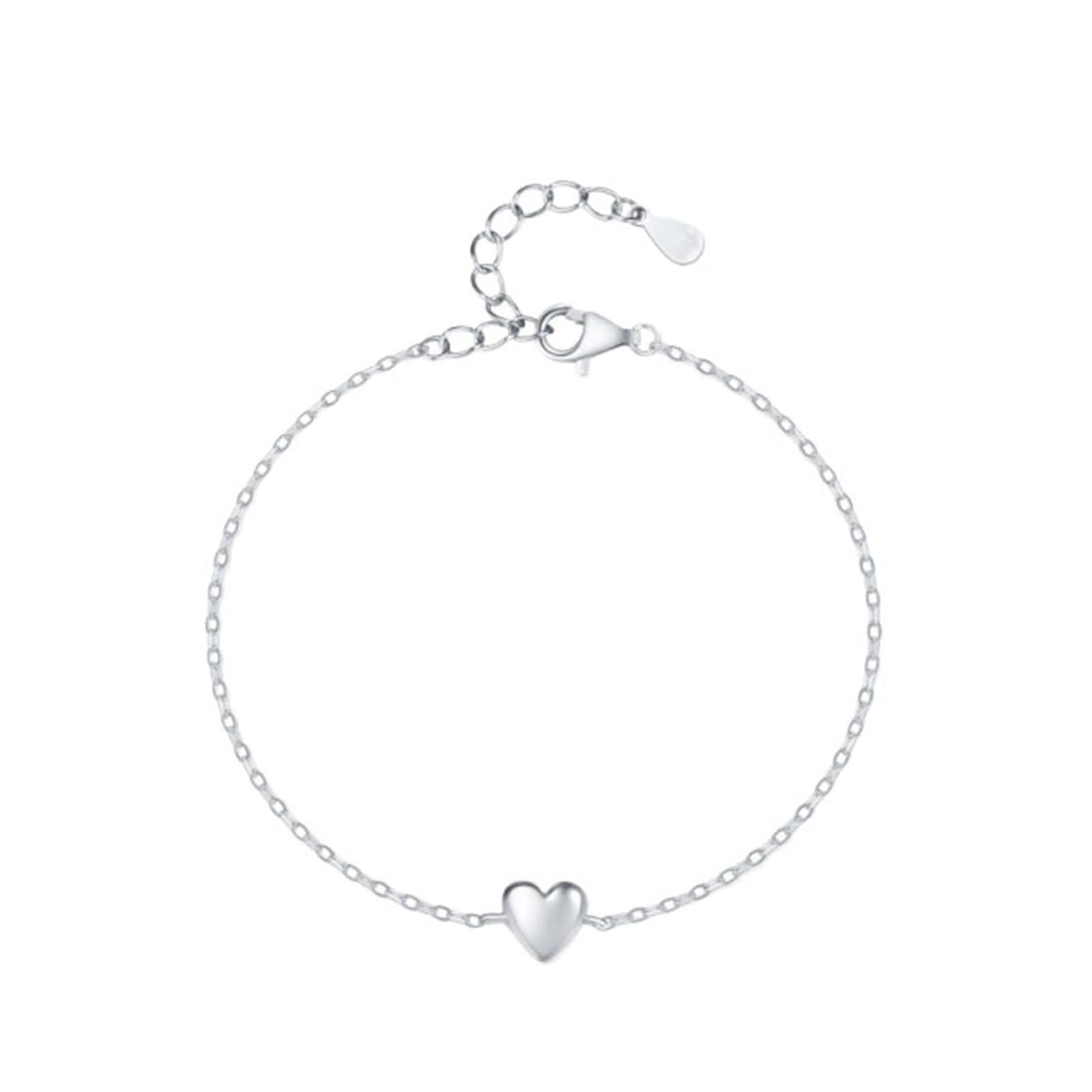 Pulseras de moda para mujer, cadena de promesa con corazón pulido, oro blanco y platino