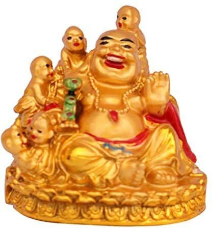 Fengshui - Buddha che ride con cinque bambini per la felicità in famiglia e prosperità ricchezza, buona fortuna, successo, decorazione decorativa per la casa e l'ufficio