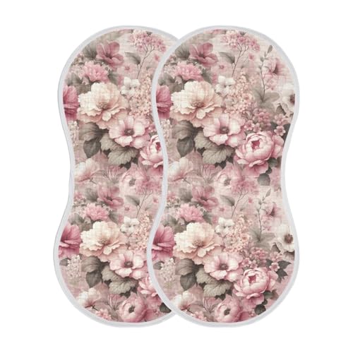 Muslin Baby Burp Cloths, Pink Flowers Cotton Soft Burp Cloths for Newborns​​, Extra Absorbent Burp Cloths 1-Pack​​, 22 x 11 Inch2