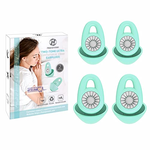 2 Pairs Ear Plugs for Sleeping, Hearprotek Two-Tone Noise Reduction Sleeping Ear Plugs-Reusable Silicone Sound Blocking earplugs for Sleep Side Sleepers snoring Travel Work (Green)