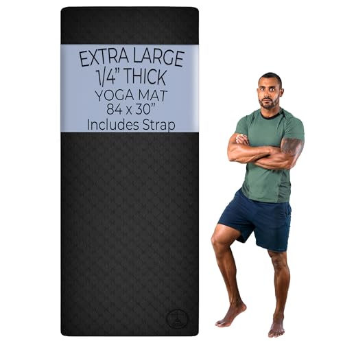 Tatago Extra Large Yoga Mat Wide & Long (84 x 30") 1/4 inch Thick XL Yoga Mat For Total Joint Cushioning, The Large Exercise Mat Thick And Perfect For Home Workouts.