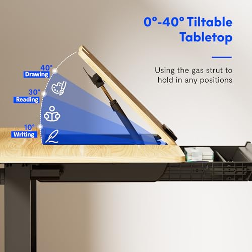 Image of FLEXISPOT Electric Drafting Table Adjustable Height 47.2 inchx23.6 inch Standing Drawing Desk Extendable Top Craft Workstation w /Tilting Tabletop, Storage Drawer for Study, Office, Studio, Art, Adult & Kid