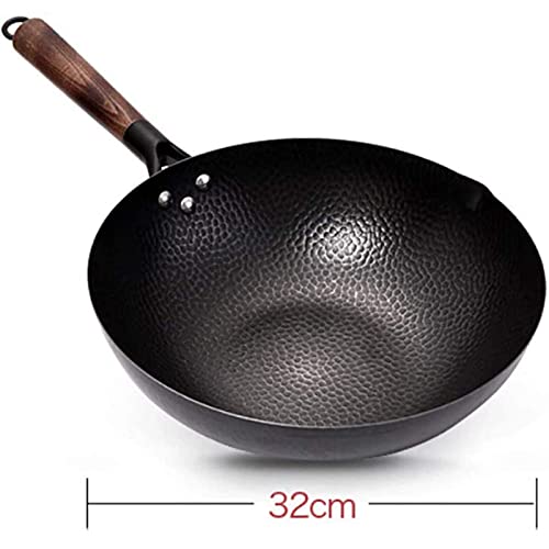 Wok de hierro con mango de madera 32cm sin recubrimiento miniatura 2