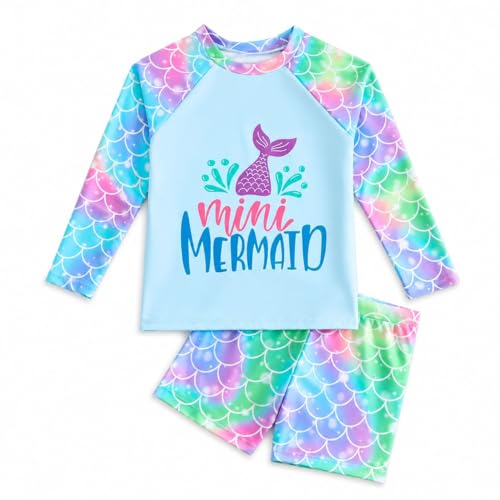 Image of HILEELANG Toddler & Little Girls' Long Sleeve Rash Guard Swimwear Set - UV Protection, 2-Piece Design, Fun Prints, 2-9 Years