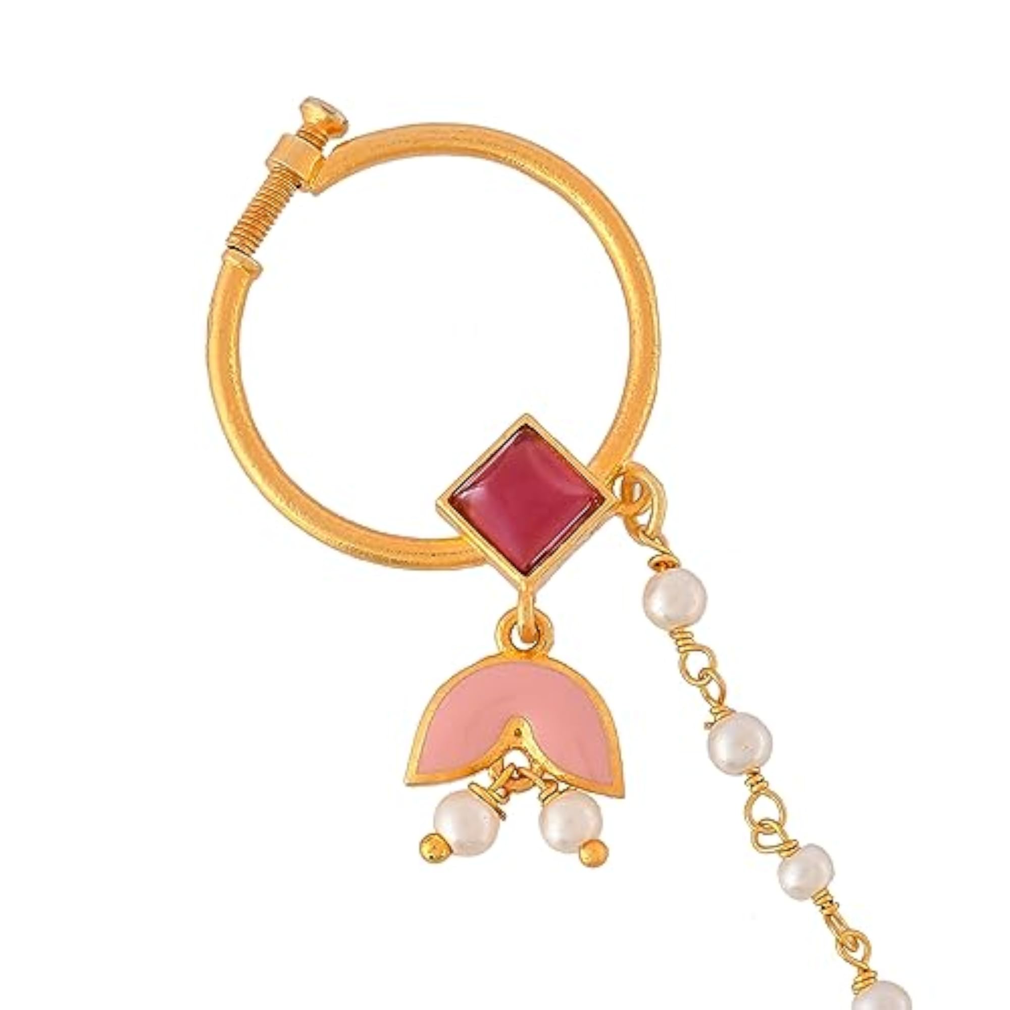 Pink Enamel Tulip Non-Piercing Nose Ring