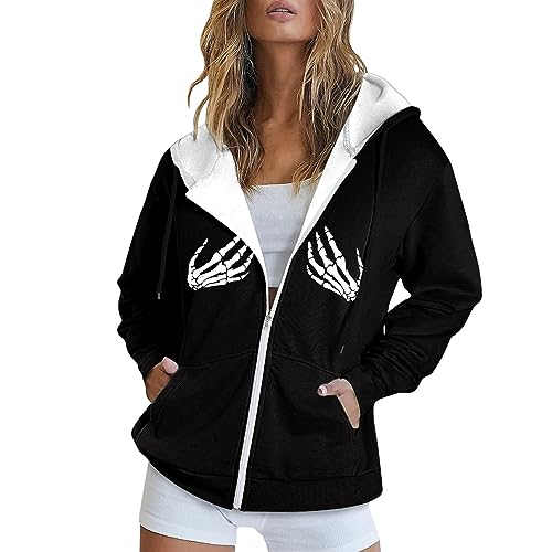 Sweat à capuche femmes manches longues manteau sport imprimé noir