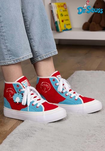 Dr. Seuss Thing 1/2 High Top Sneakers for Adults with Embroidered Logos and Removable Charms2
