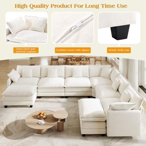 Image of Hanherry Modular Sectional Sofa,Cloud Couch for Living Room,Modern Deep Seat Sofa Chenille Fabric Comfy Couches with Throw Pillows & Movable Ottoman for Apartment