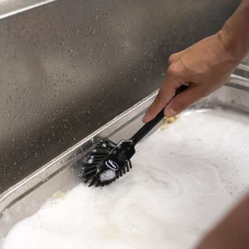 Image of Dish Brush with Scraper Edge 280mm - Medium Bristles - Black - Food Grade FDA Compliant